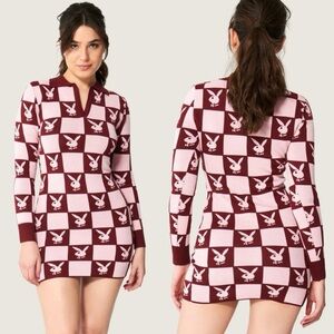 Playboy Burgundy and Pink Checkerboard Mini Dress